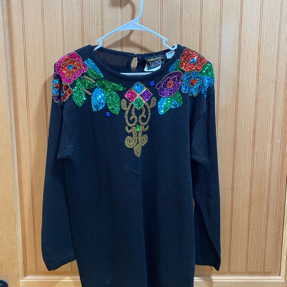 Vintage Black Tunic with Colorful Embellishments - Picture 2 of 6